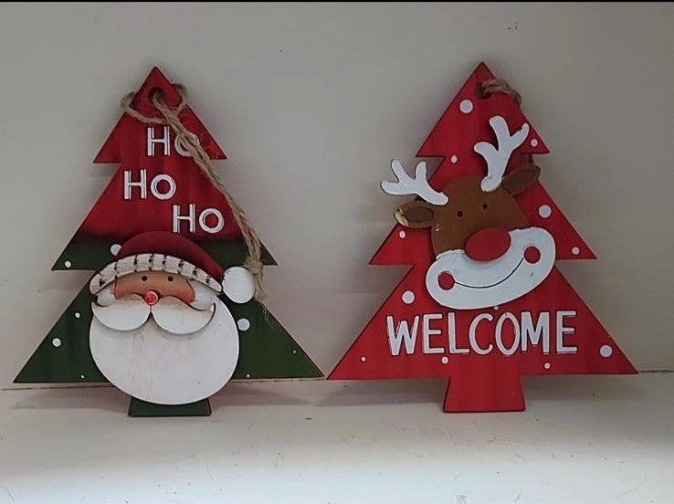 Brad decorativ din lemn – Ho Ho Ho / Welcome 2/set 10 cm